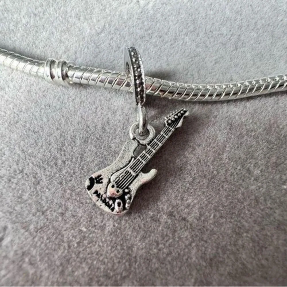 Silver Dangle Guitar European Charm‎ fits PANDORA